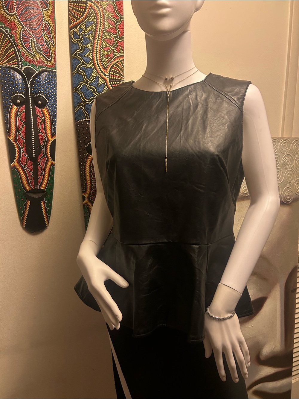 last kiss Black Faux Leather Peplum Camisole